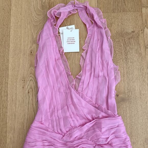 Miss Circle Chiffon Wrap Mini Dress Odelle Crinkle Size XS in Pink - Picture 2 of 7